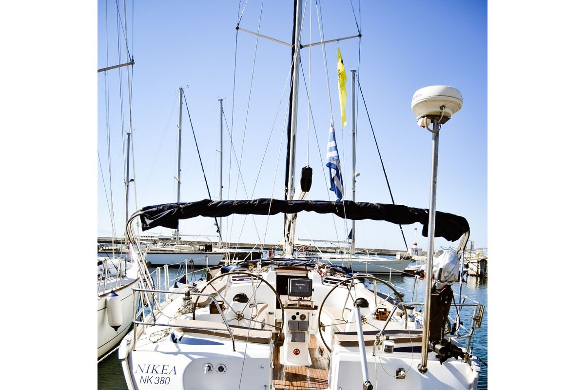 Exterior view of Nikea, a Bavaria 46 sailboat at Kavala, Greece