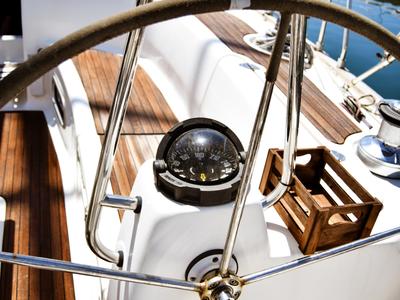 Cockpit of Nikea, a Bavaria 46 sailboat at Kavala, Greece