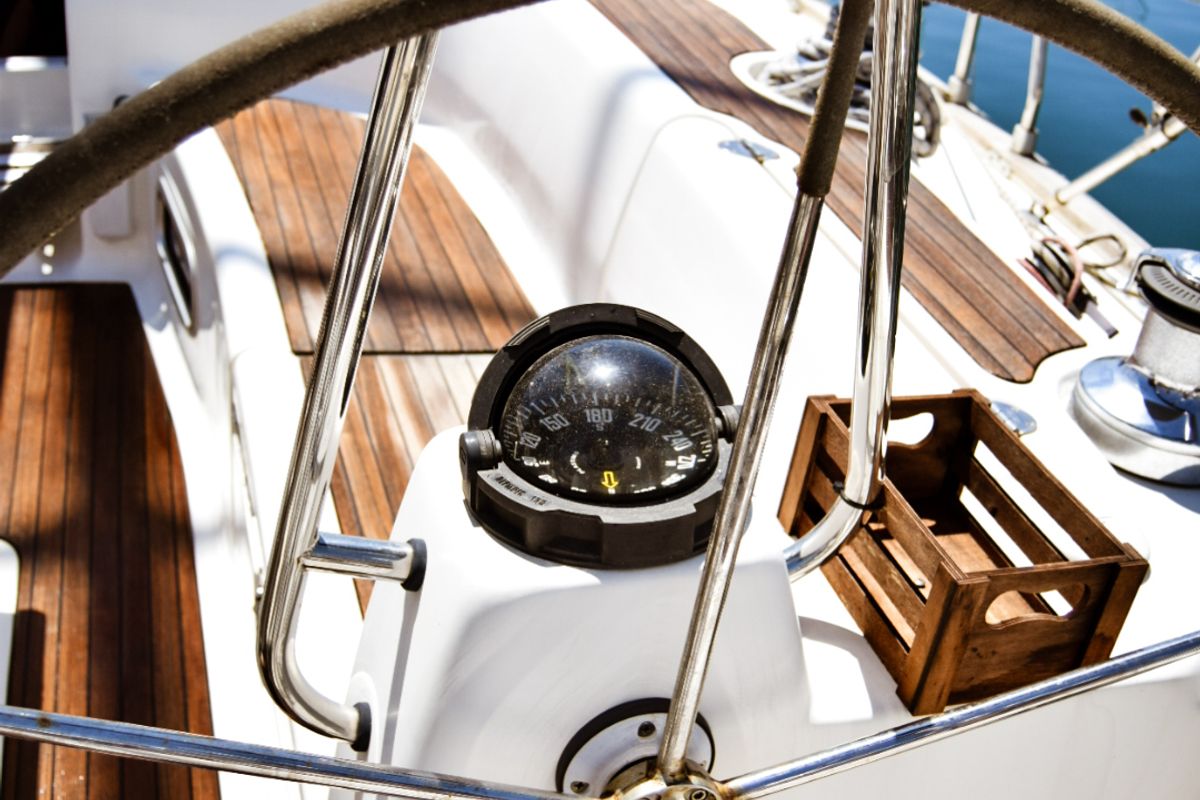 Cockpit of Nikea, a Bavaria 46 sailboat at Kavala, Greece