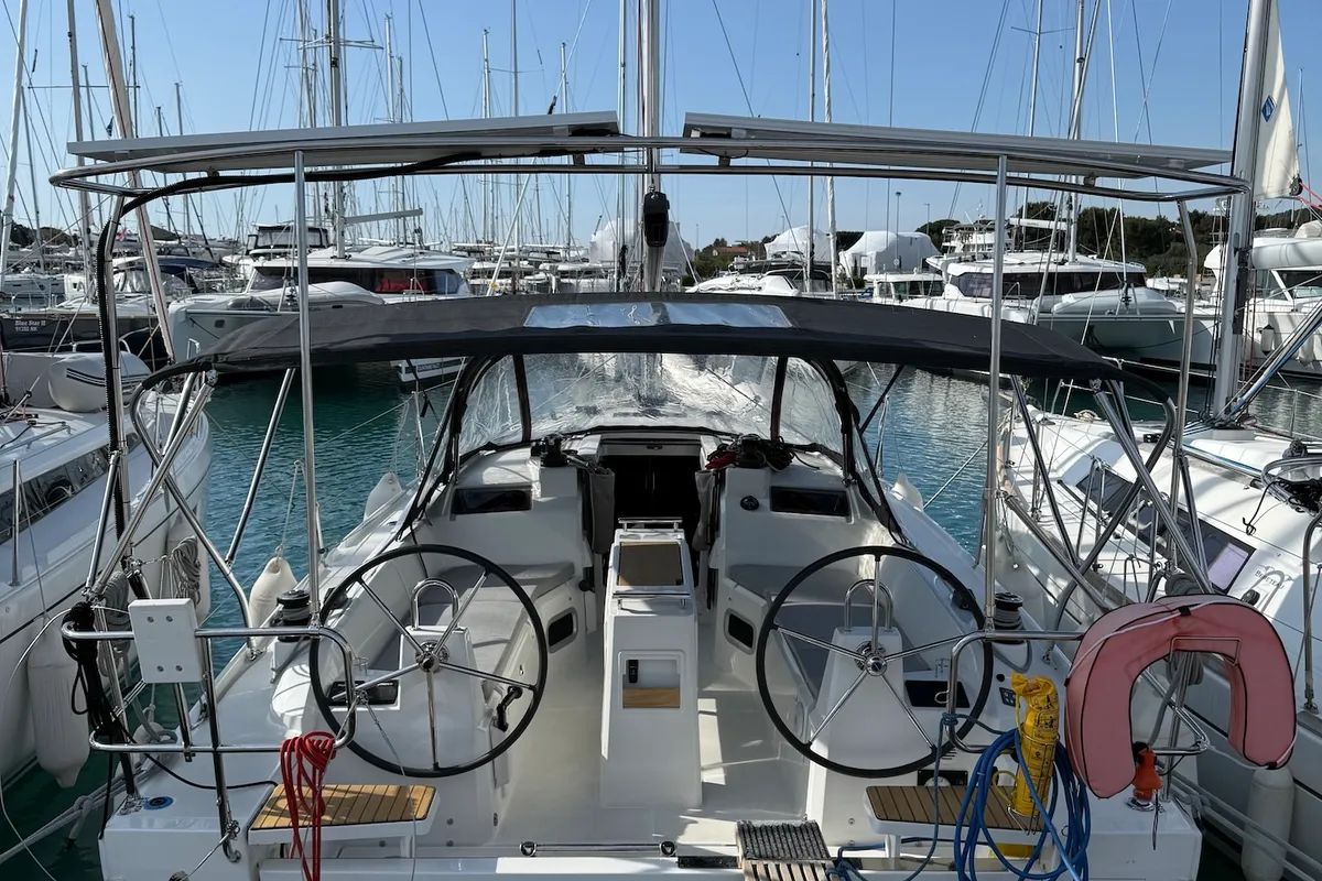 Cockpit of Clara, a Beneteau Oceanis 34.1 sailboat at Općina Sukošan, Croatia
