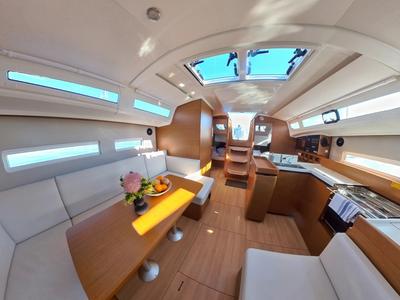 Salon of Kingfisher, a Jeanneau Sun Odyssey 410 sailboat at Pirovac, Croatia