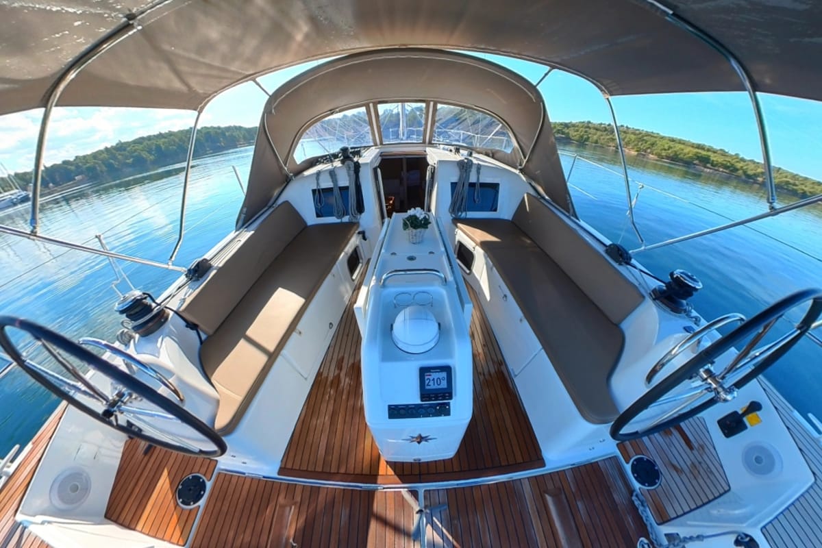 Kingfisher, a Jeanneau Sun Odyssey 410 sailboat at Pirovac, Croatia