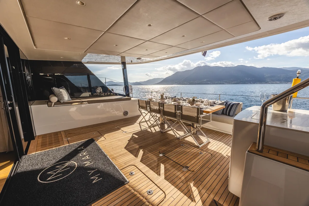 Deck of MyMaria, a Sunreef Yachts Sunreef 60 catamaran at Municipal Unit of Lefkada, Greece