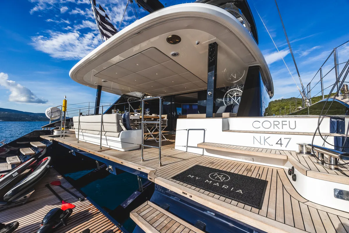 Deck of MyMaria, a Sunreef Yachts Sunreef 60 catamaran at Municipal Unit of Lefkada, Greece