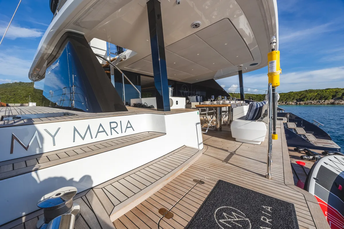 Deck of MyMaria, a Sunreef Yachts Sunreef 60 catamaran at Municipal Unit of Lefkada, Greece