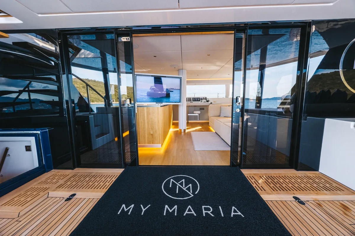 Deck of MyMaria, a Sunreef Yachts Sunreef 60 catamaran at Municipal Unit of Lefkada, Greece
