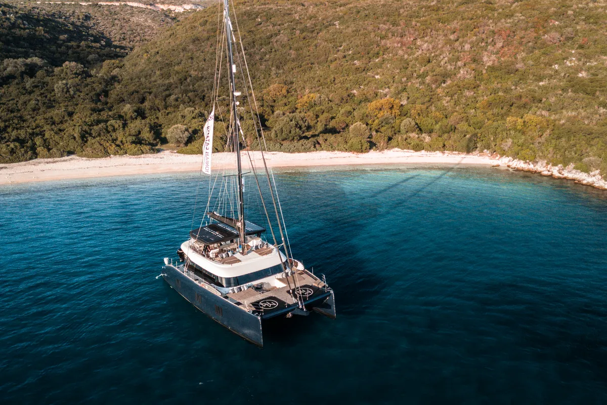 Exterior view of MyMaria, a Sunreef Yachts Sunreef 60 catamaran at Municipal Unit of Lefkada, Greece