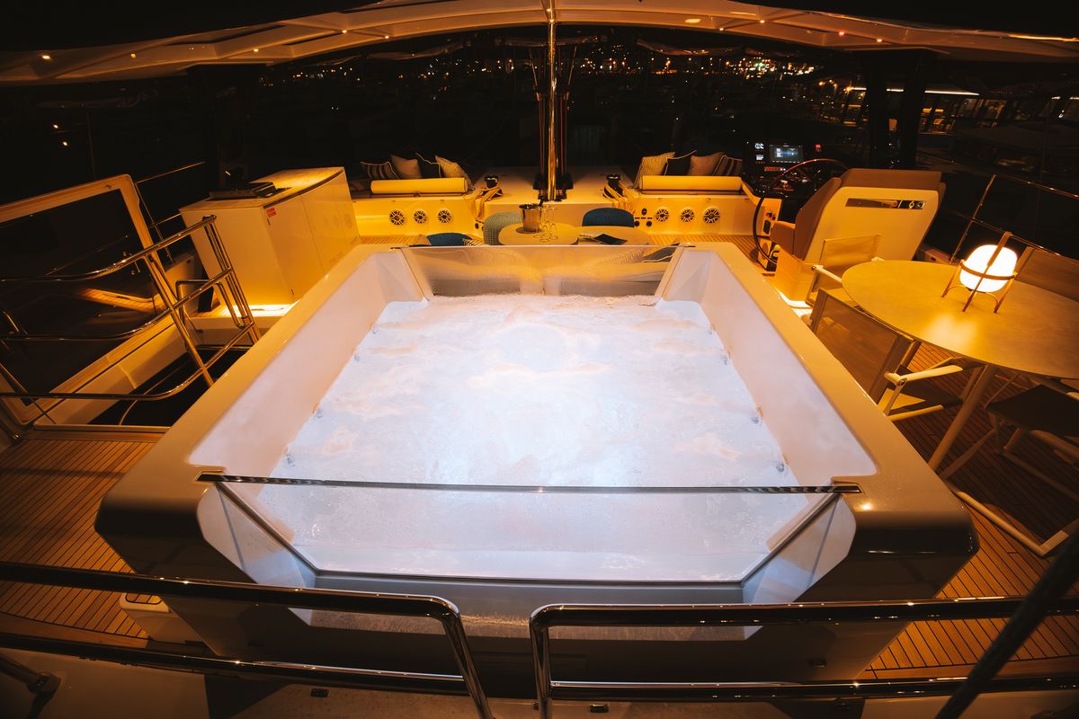 Deck of MyMaria, a Sunreef Yachts Sunreef 60 catamaran at Municipal Unit of Lefkada, Greece