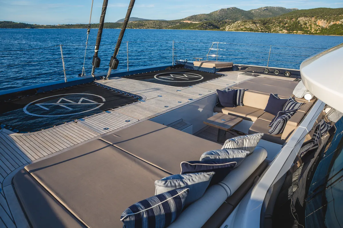 Deck of MyMaria, a Sunreef Yachts Sunreef 60 catamaran at Municipal Unit of Lefkada, Greece
