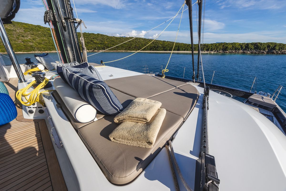 Deck of MyMaria, a Sunreef Yachts Sunreef 60 catamaran at Municipal Unit of Lefkada, Greece