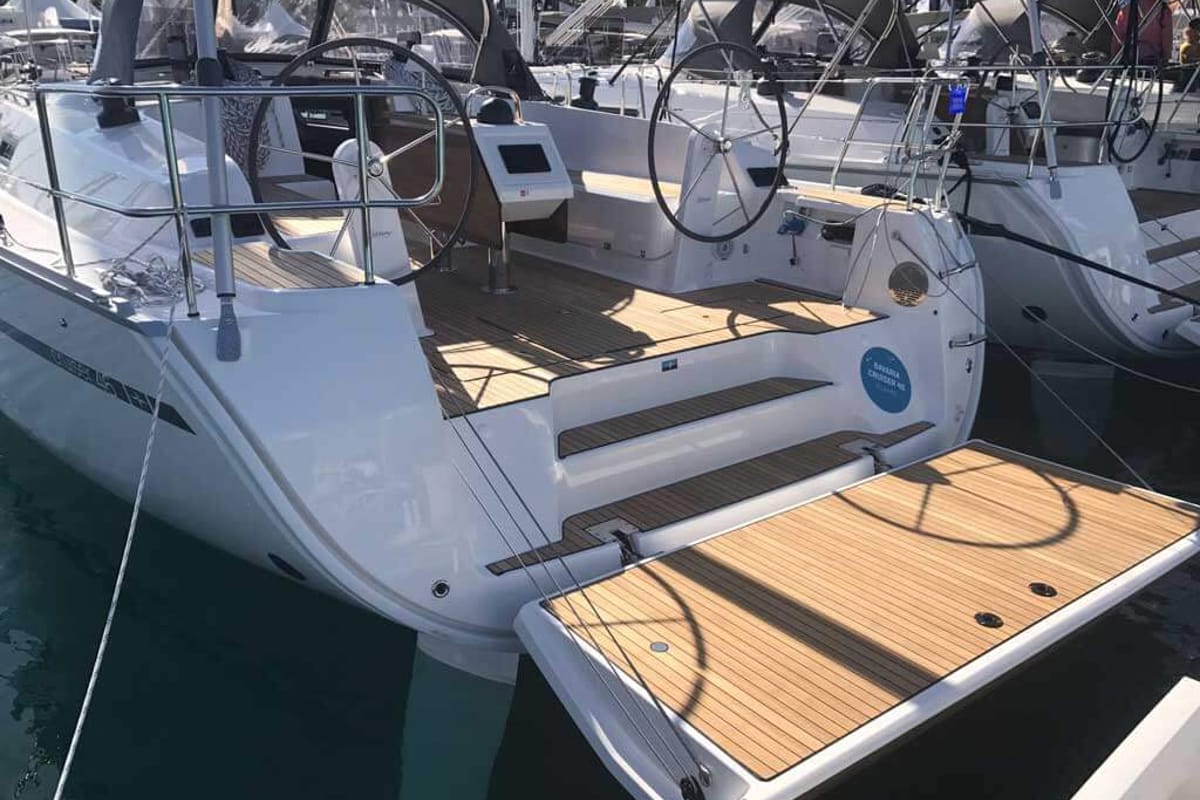 Cockpit of Monsieur, a Bavaria 46 Cruiser sailboat at Vibo Valentia, Italy