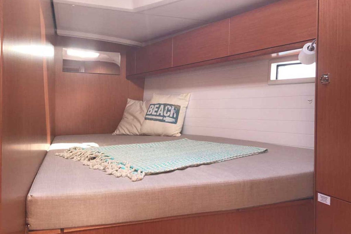 Cabin on Monsieur, a Bavaria 46 Cruiser sailboat at Vibo Valentia, Italy