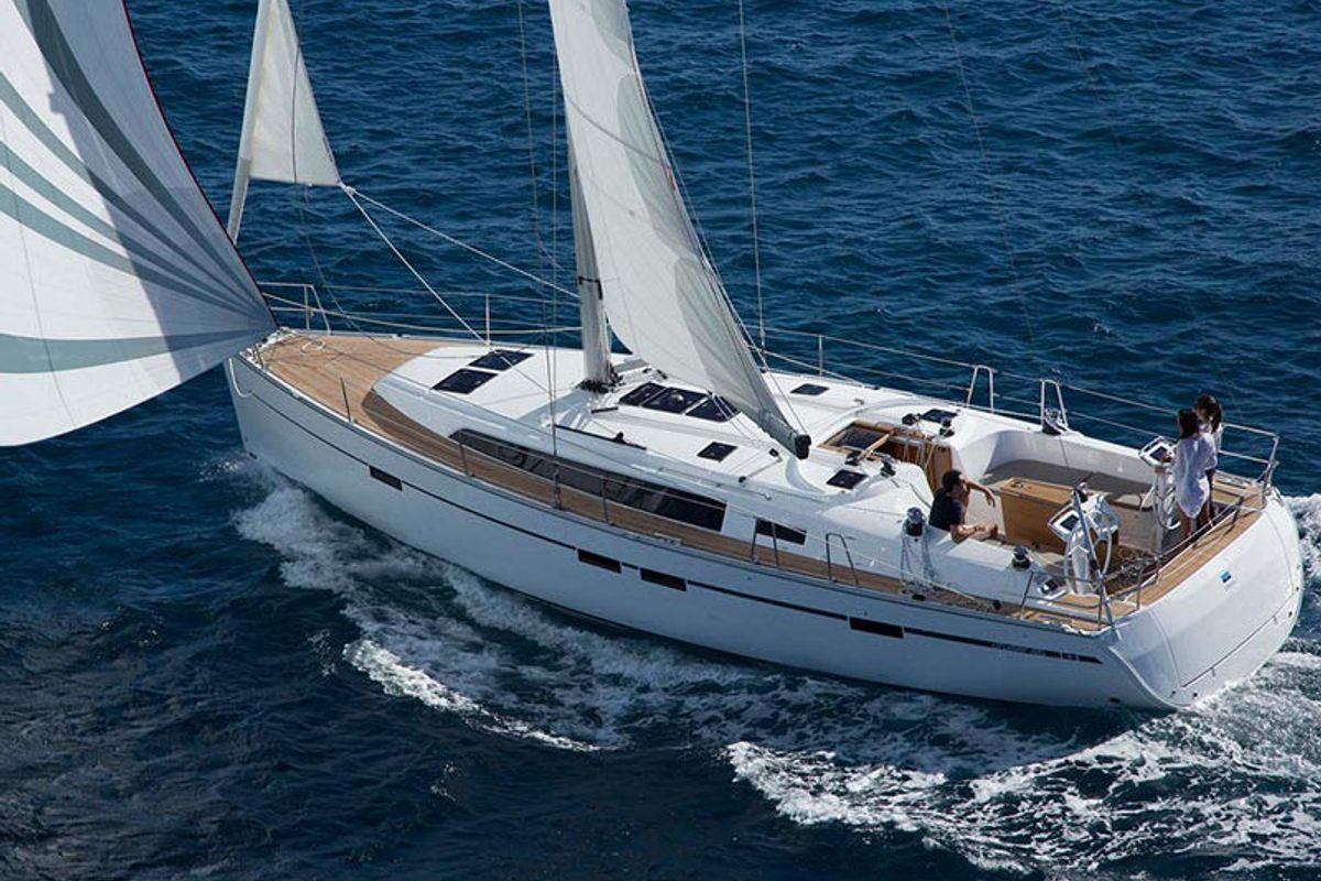 Exterior view of Monsieur, a Bavaria 46 Cruiser sailboat at Vibo Valentia, Italy