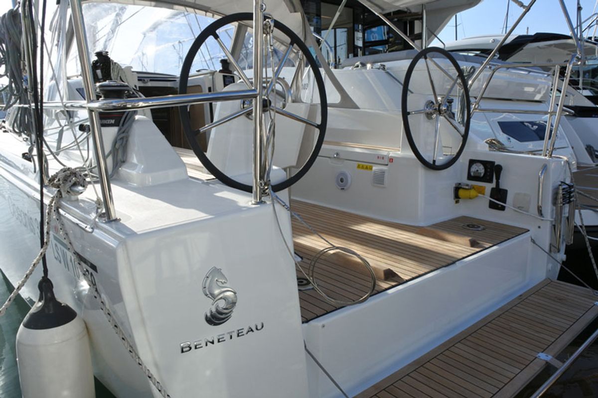 Cockpit of TEMPUS II BCN OC30.1, a Beneteau Oceanis 30.1 sailboat at Barcelona, Spain