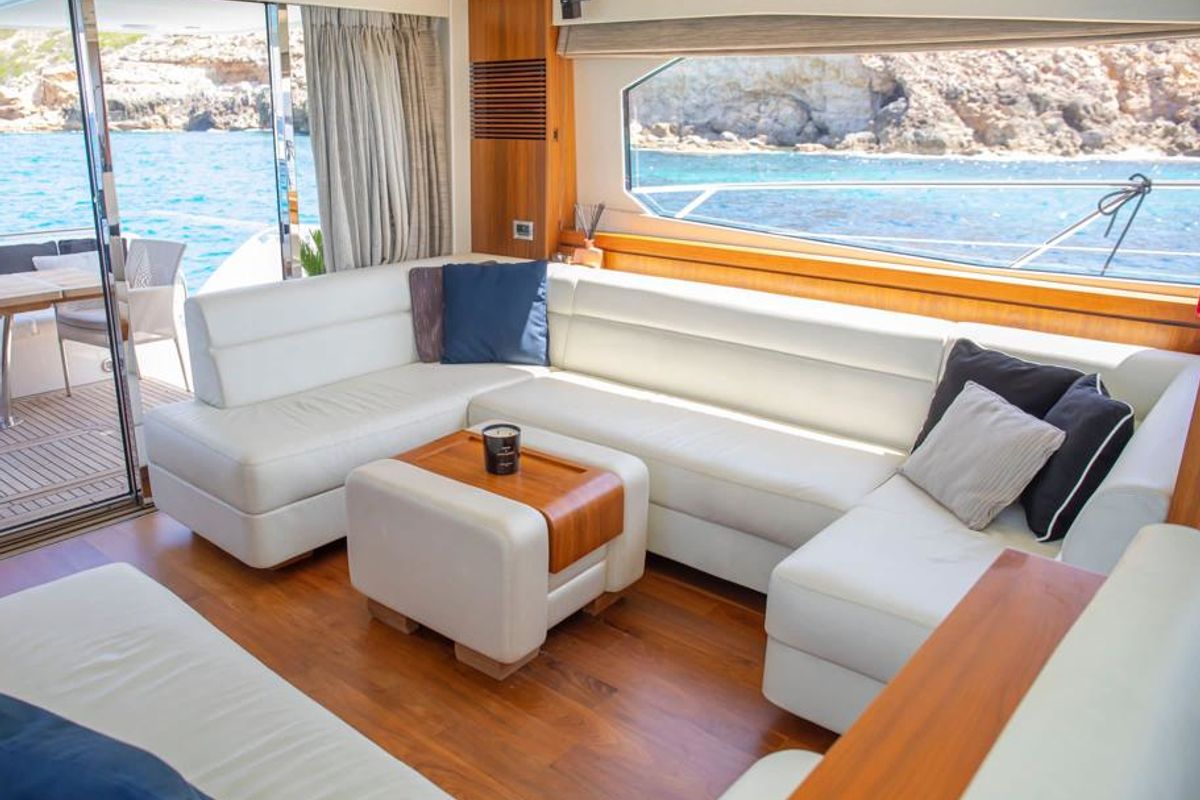 Salon of Midnight Summer Dream, a Sunseeker Manhattan 63 yacht at Palma de Mallorca, Spain