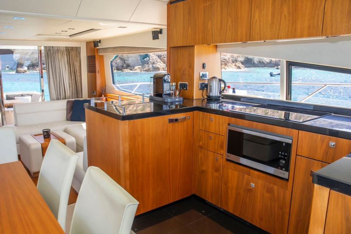 Galley of Midnight Summer Dream, a Sunseeker Manhattan 63 yacht at Palma de Mallorca, Spain