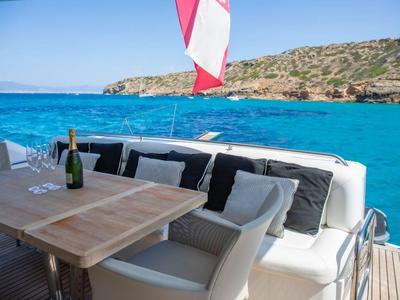 Deck of Midnight Summer Dream, a Sunseeker Manhattan 63 yacht at Palma de Mallorca, Spain