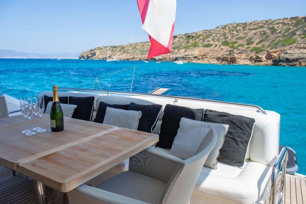 Deck of Midnight Summer Dream, a Sunseeker Manhattan 63 yacht at Palma de Mallorca, Spain