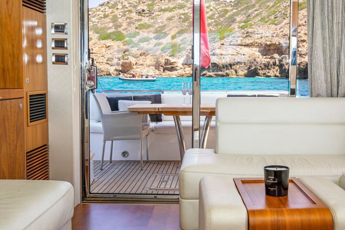 Salon of Midnight Summer Dream, a Sunseeker Manhattan 63 yacht at Palma de Mallorca, Spain