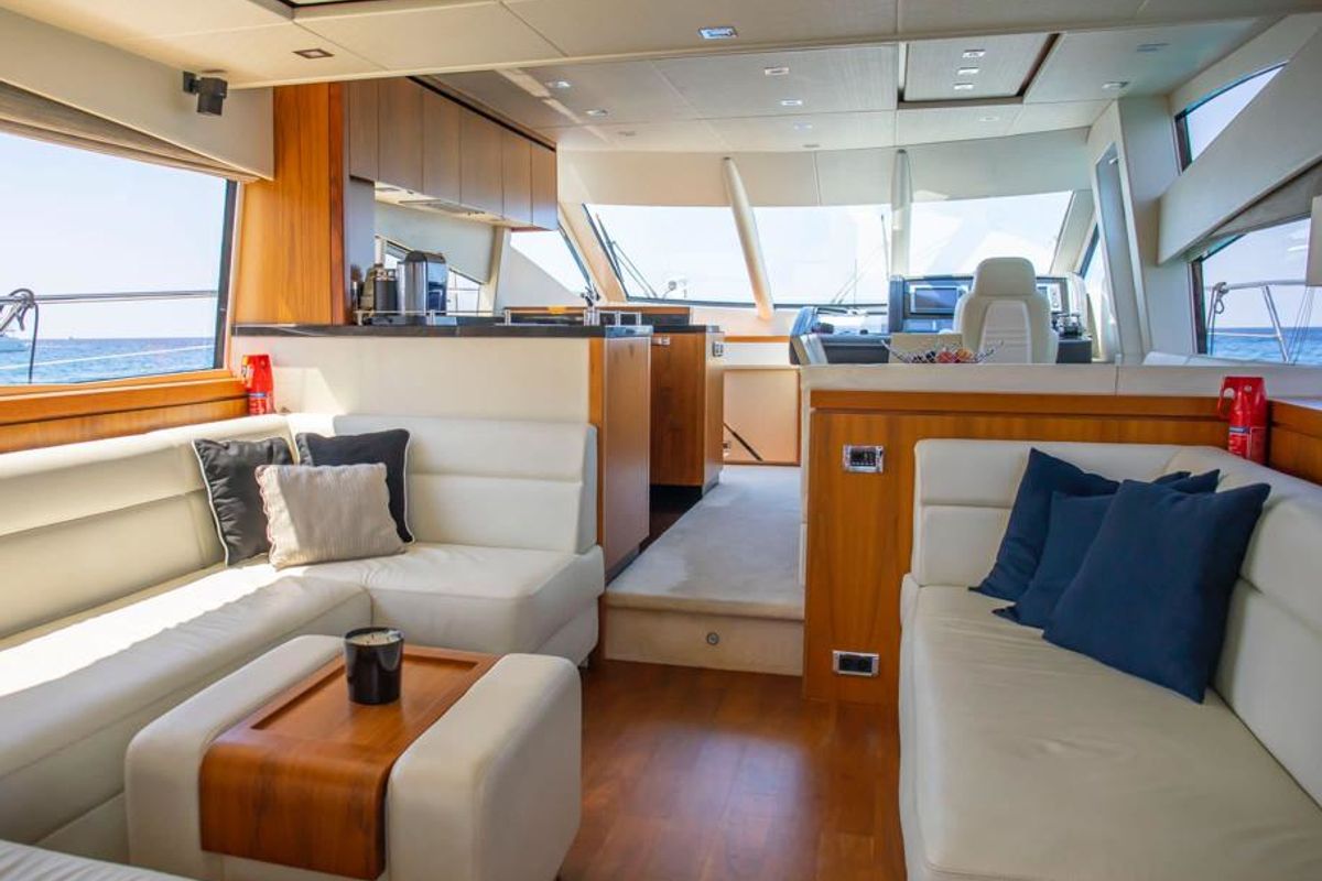 Salon of Midnight Summer Dream, a Sunseeker Manhattan 63 yacht at Palma de Mallorca, Spain
