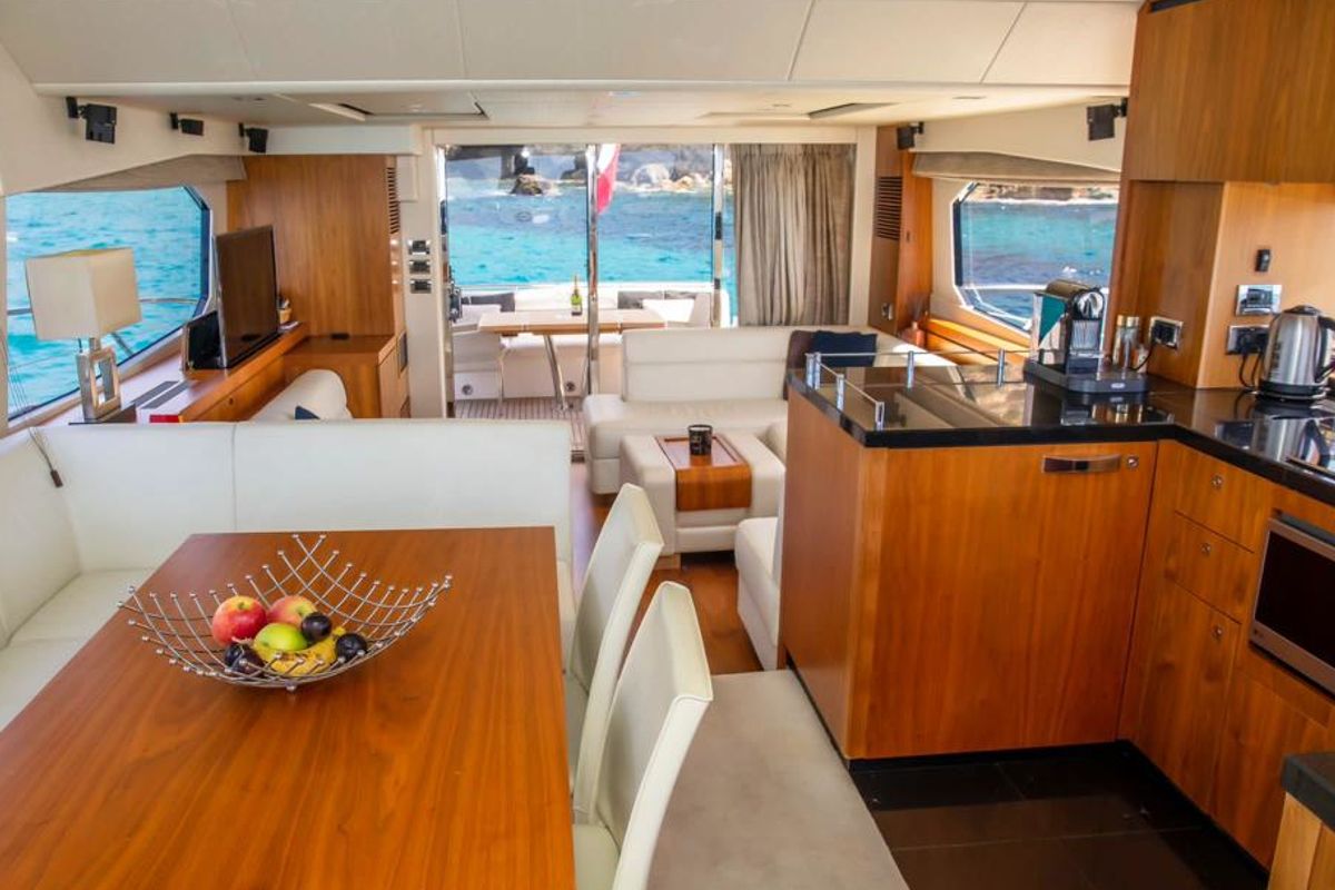 Galley of Midnight Summer Dream, a Sunseeker Manhattan 63 yacht at Palma de Mallorca, Spain