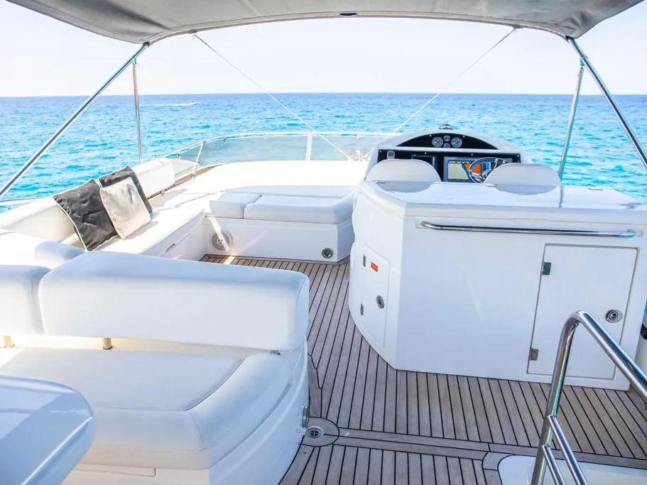 Deck of Midnight Summer Dream, a Sunseeker Manhattan 63 yacht at Palma de Mallorca, Spain