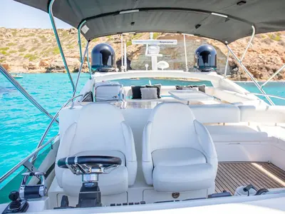Cockpit of Midnight Summer Dream, a Sunseeker Manhattan 63 yacht at Palma de Mallorca, Spain