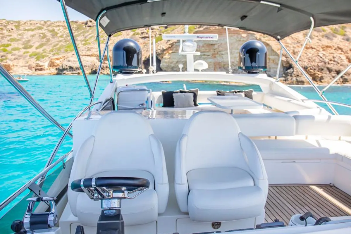 Cockpit of Midnight Summer Dream, a Sunseeker Manhattan 63 yacht at Palma de Mallorca, Spain