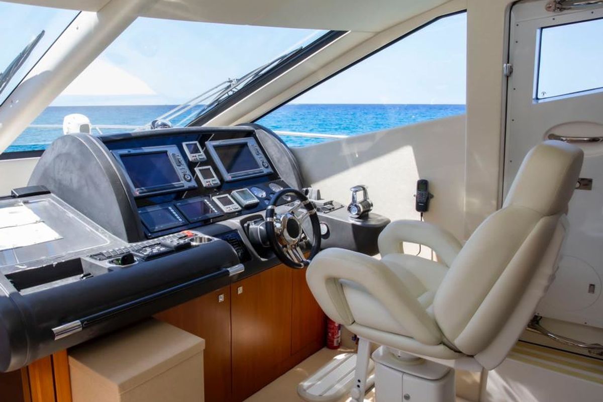 Cockpit of Midnight Summer Dream, a Sunseeker Manhattan 63 yacht at Palma de Mallorca, Spain