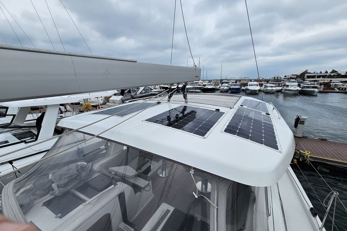Deck of MiR, a Hanse Yachts Hanse 548 sailboat at Fethiye, Turkey