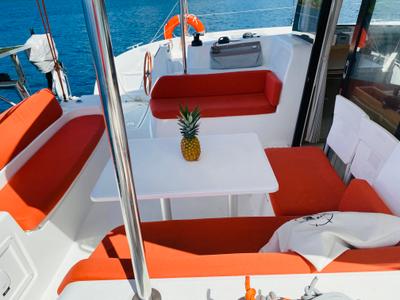 Deck of YEMAYA IBIZA CREWED, a Excess 11 catamaran at Ibiza, Spain