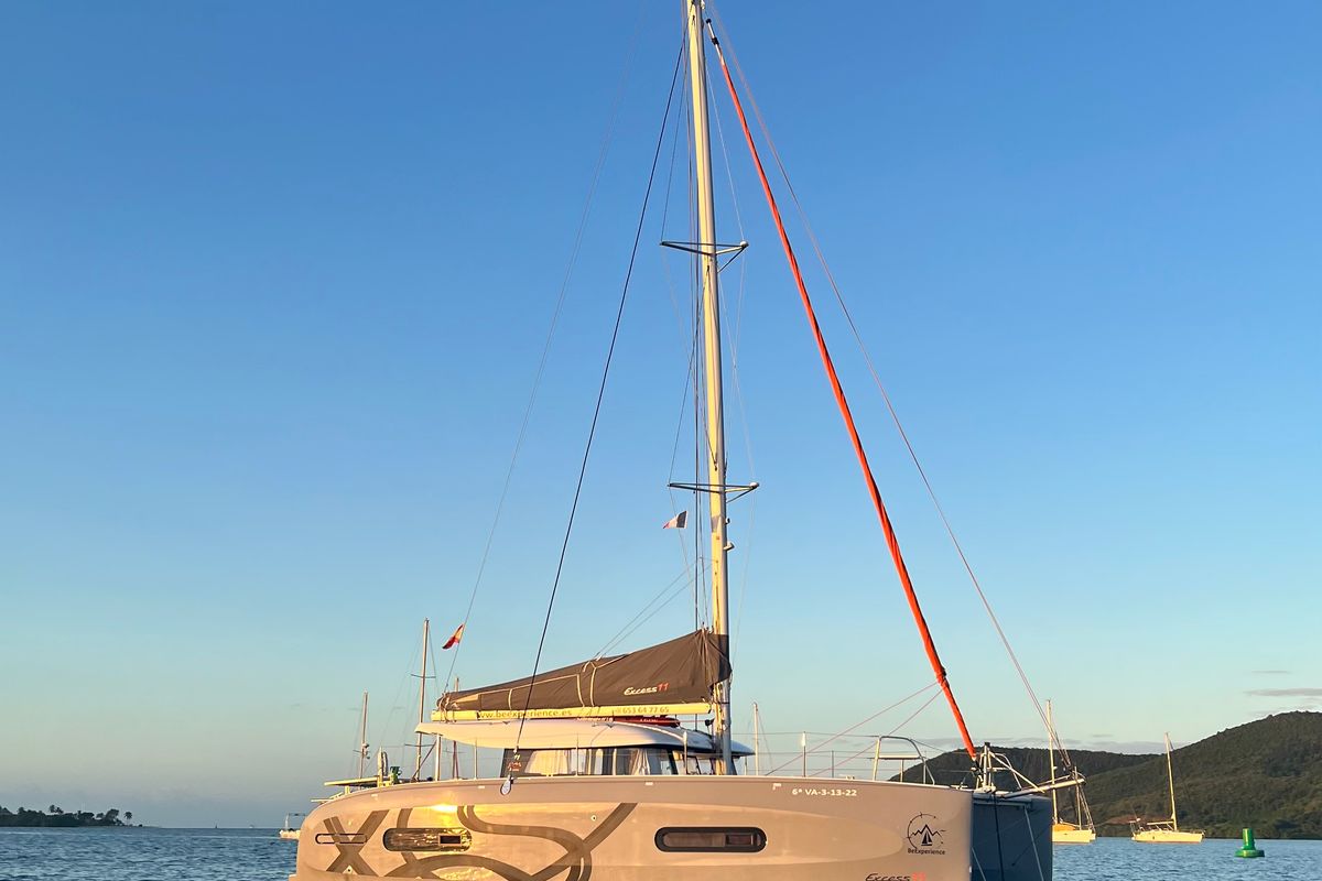Deck of YEMAYA IBIZA CREWED, a Excess 11 catamaran at Ibiza, Spain