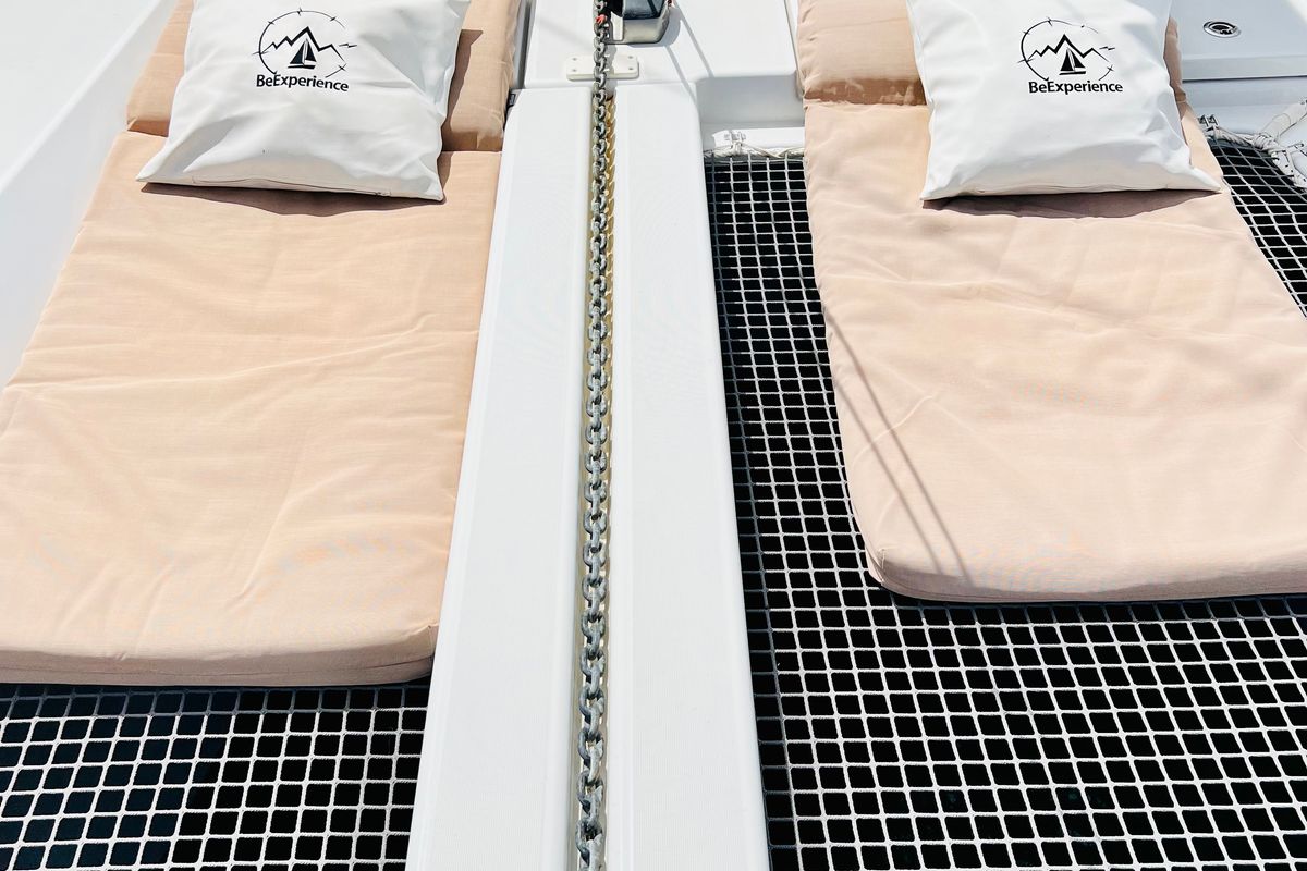 Deck of YEMAYA IBIZA CREWED, a Excess 11 catamaran at Ibiza, Spain