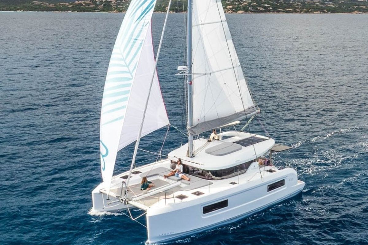 Exterior view of Eleni, a Lagoon 38 catamaran at Municipal Unit of Lefkada, Greece