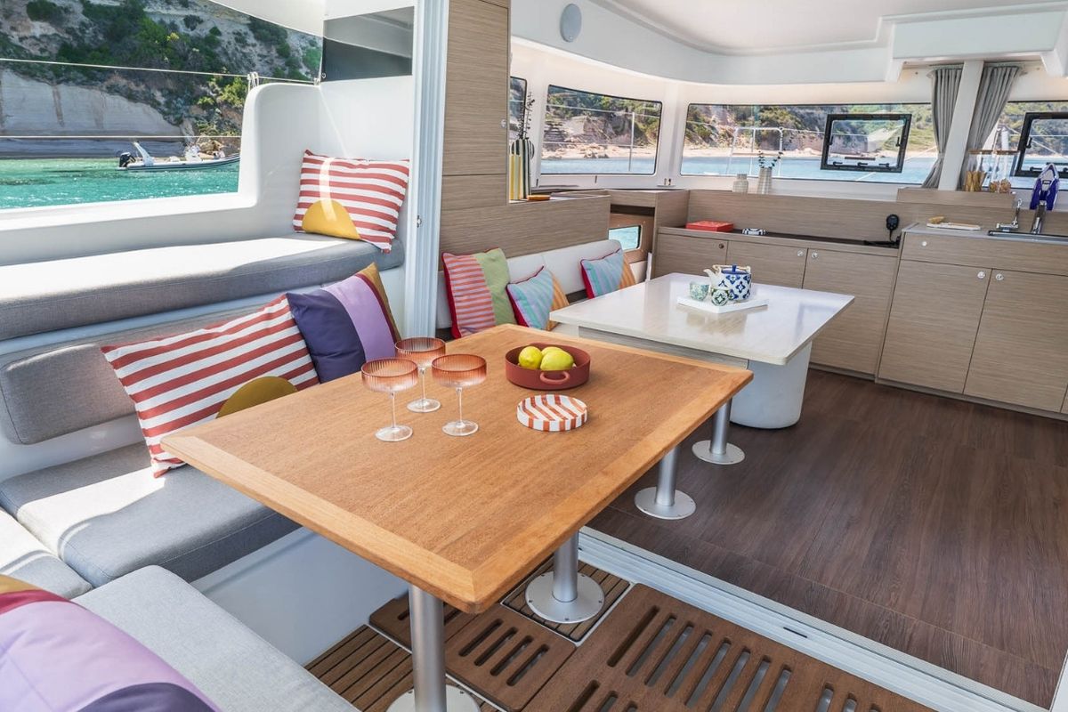 Deck of Eleni, a Lagoon 38 catamaran at Municipal Unit of Lefkada, Greece