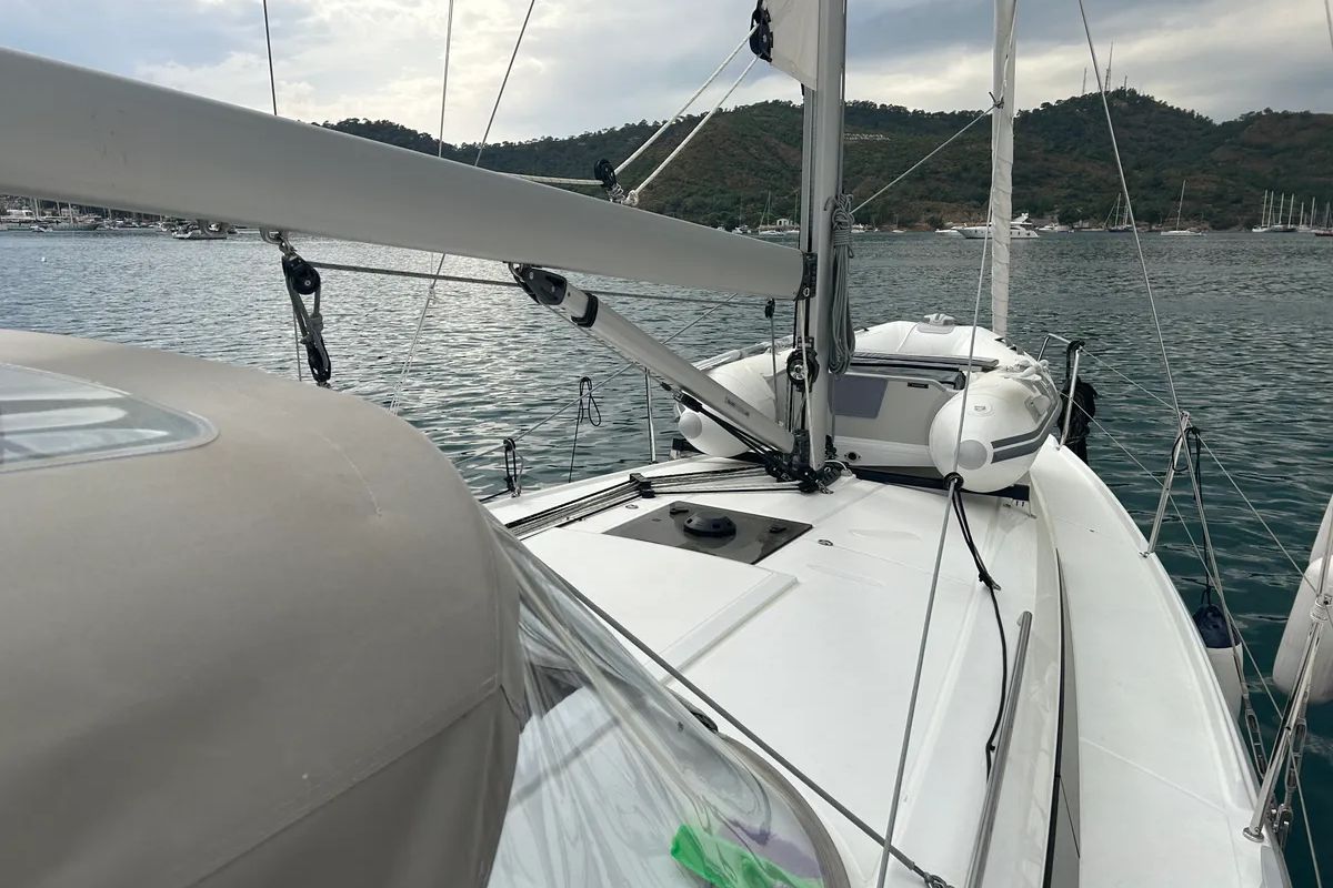 Deck of Stella, a Beneteau Oceanis 34.1 sailboat at Fethiye, Turkey
