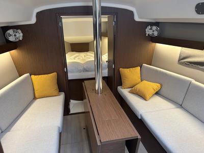Salon of Stella, a Beneteau Oceanis 34.1 sailboat at Fethiye, Turkey