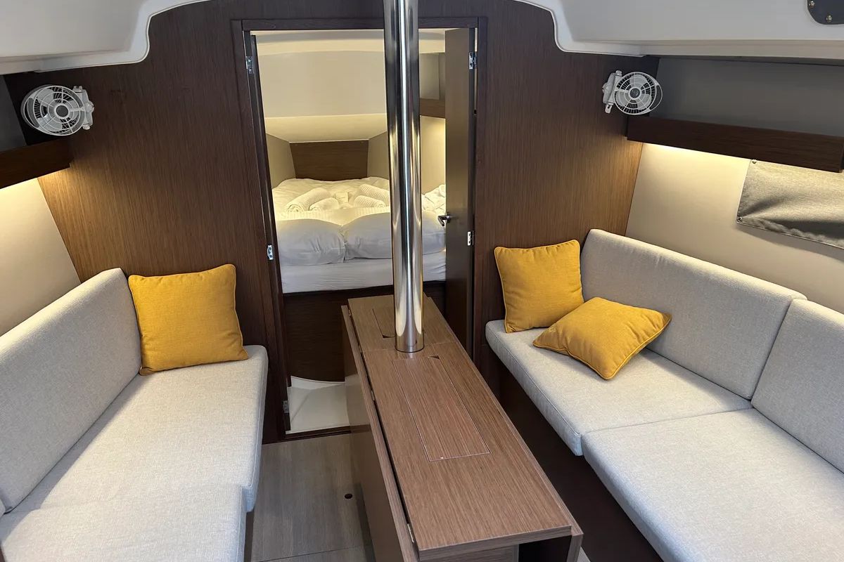 Salon of Stella, a Beneteau Oceanis 34.1 sailboat at Fethiye, Turkey
