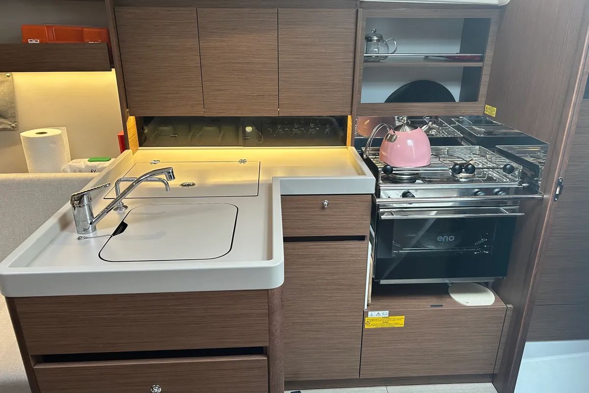 Galley of Stella, a Beneteau Oceanis 34.1 sailboat at Fethiye, Turkey