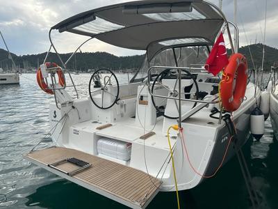 Cockpit of Stella, a Beneteau Oceanis 34.1 sailboat at Fethiye, Turkey
