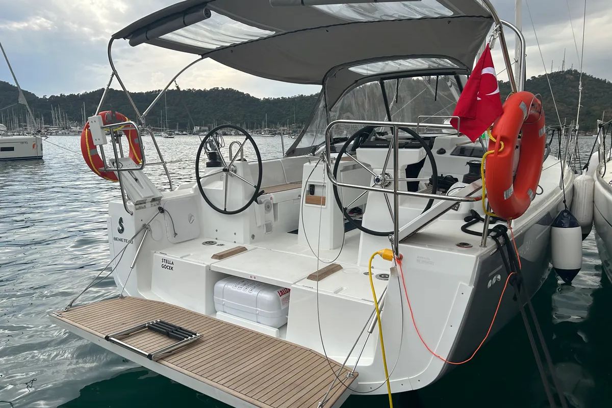 Cockpit of Stella, a Beneteau Oceanis 34.1 sailboat at Fethiye, Turkey
