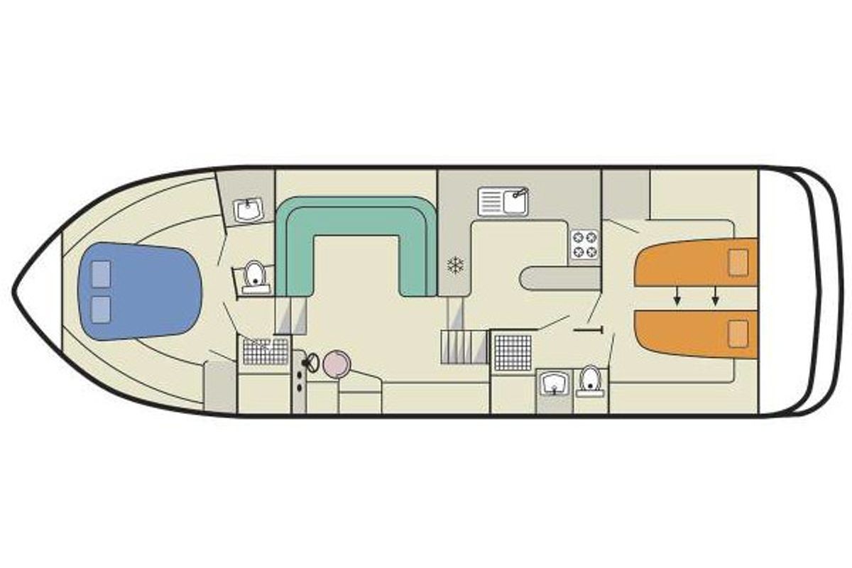Floor plan of Royal Mystique A, a Cygnet Royal Mystique motorboat at Douelle, France