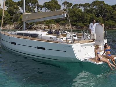 Exterior view of Zenith, a Dufour 460 GL sailboat at Preveza, Greece
