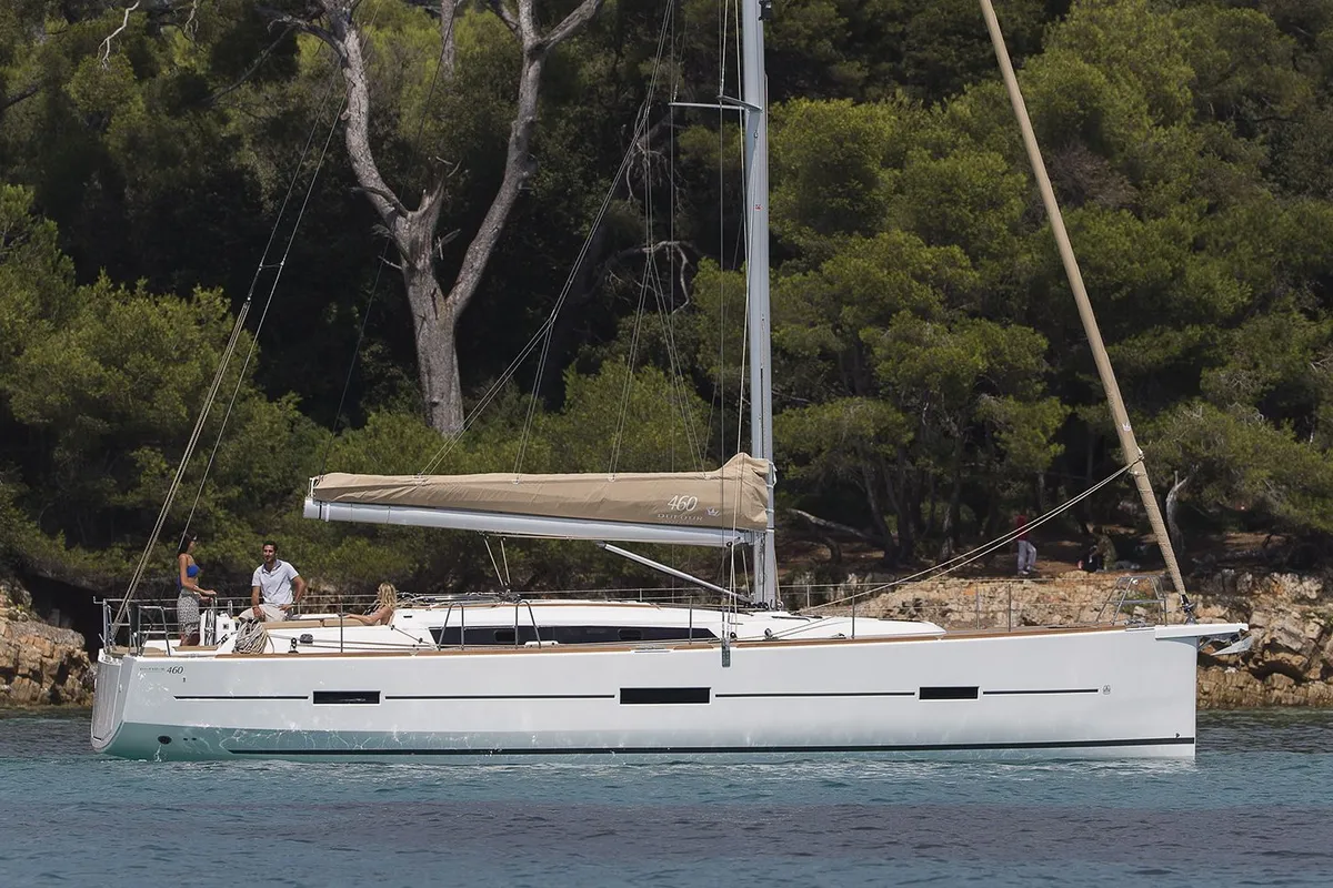 Exterior view of Zenith, a Dufour 460 GL sailboat at Preveza, Greece