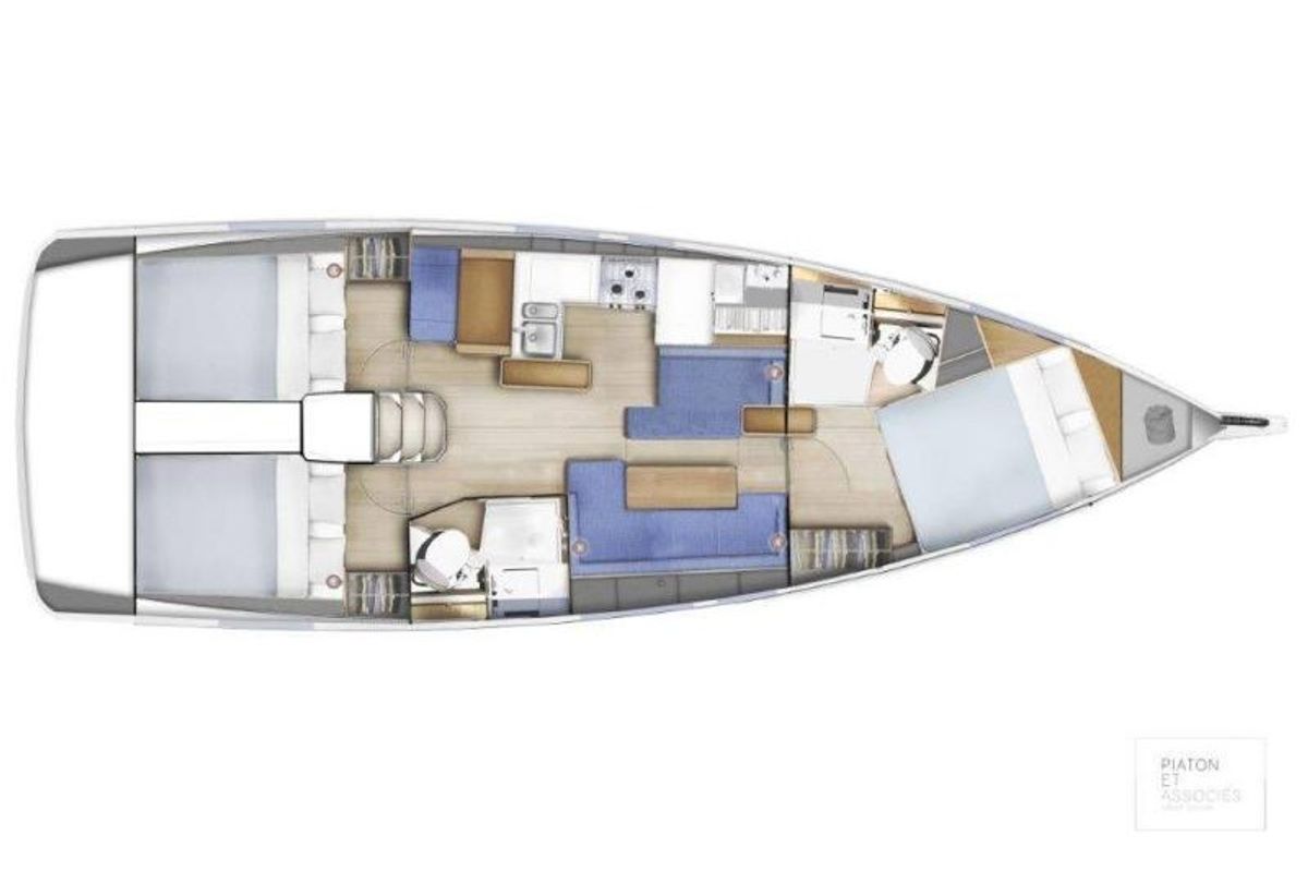 Floor plan of GAIA, a Jeanneau Sun Odyssey 410 sailboat at Municipal Unit of Lefkada, Greece