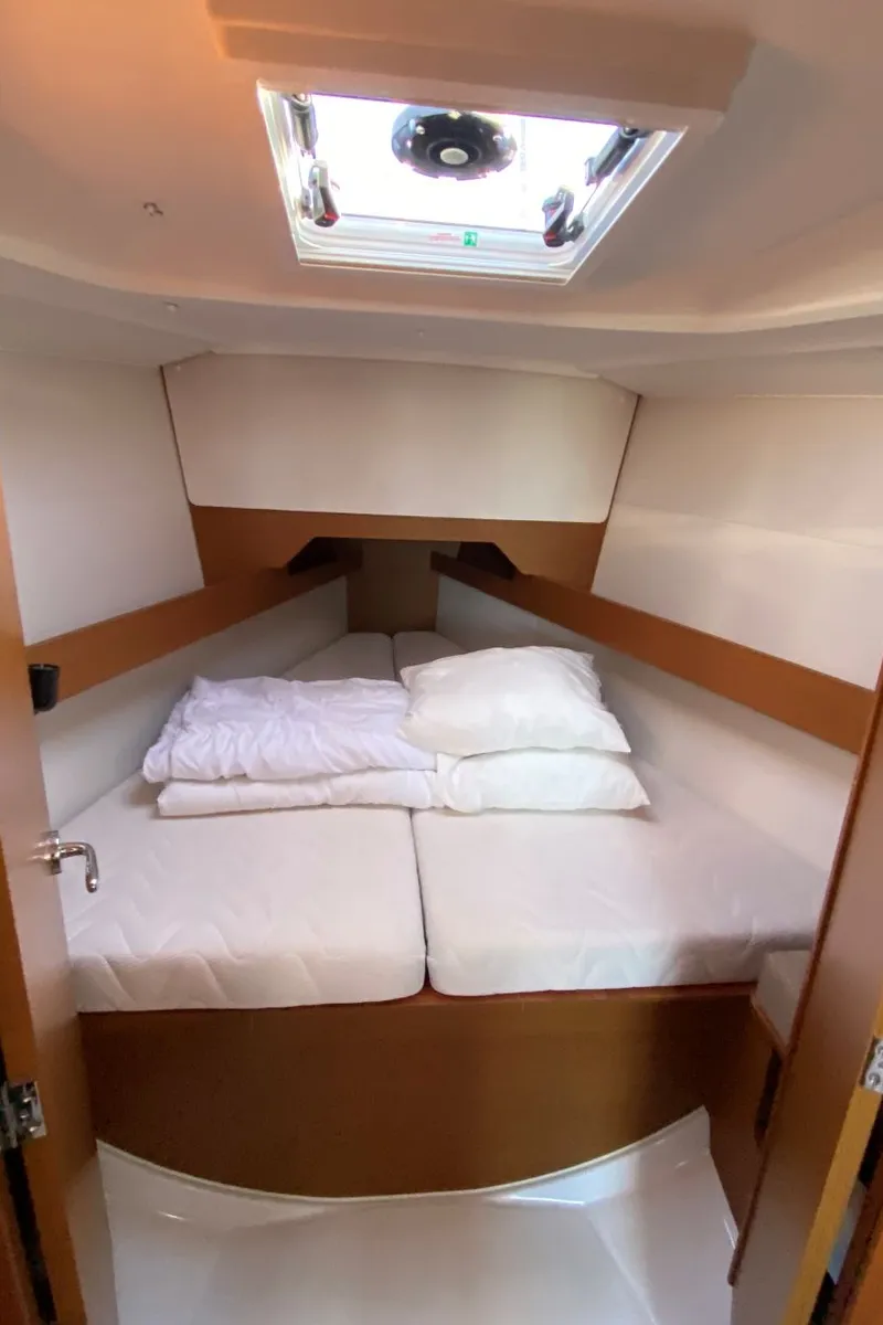Cabin on Petit Elli, a Jeanneau Sun Odyssey 349 sailboat at Grad Trogir, Croatia