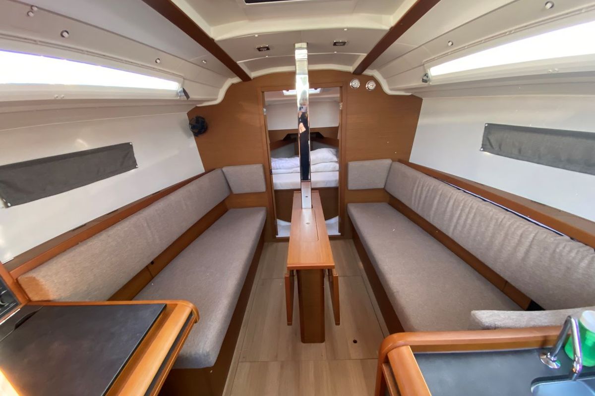 Salon of Petit Elli, a Jeanneau Sun Odyssey 349 sailboat at Grad Trogir, Croatia