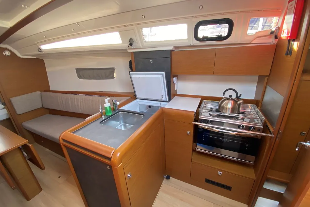 Galley of Petit Elli, a Jeanneau Sun Odyssey 349 sailboat at Grad Trogir, Croatia