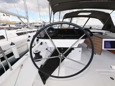 Cockpit of Nausea, a Dufour 470 sailboat at Grad Vodice, Croatia