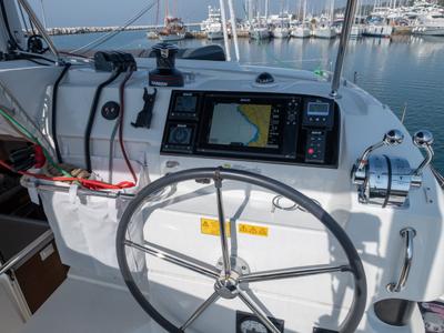 Cockpit of Meliti, a Lagoon 40 catamaran at Municipal Unit of Lefkada, Greece